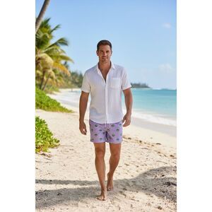 Mens H&M Purple Kiwi Allover Print Drawstring Swimming Trunks Board Shorts - M